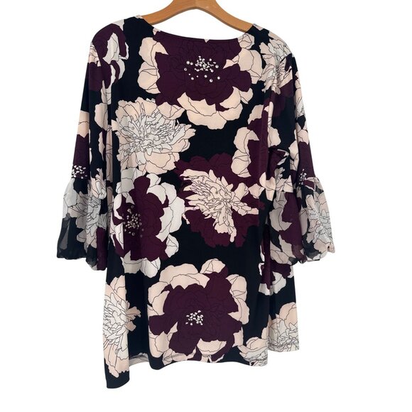 Alfani Womens Floral Bell Sleeve Top tunic size XL knit rhinestone embellished - Picture 4 of 4